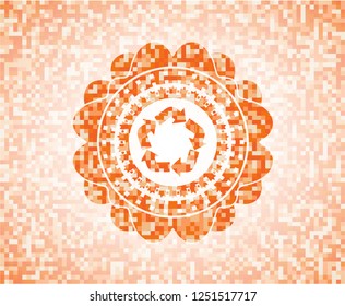 recycle icon inside abstract orange mosaic emblem