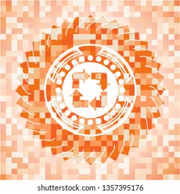 recycle icon inside abstract orange mosaic emblem