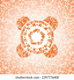 recycle icon inside abstract orange mosaic emblem with background