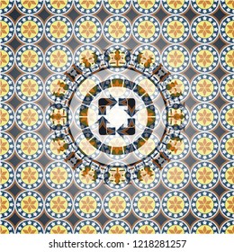 recycle icon inside arabesque badge. arabic decoration.