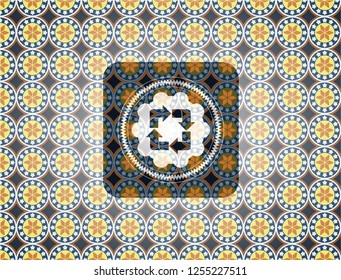 recycle icon inside arabesque badge background. arabic decoration.