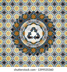 recycle icon inside arabesque badge. arabic decoration.