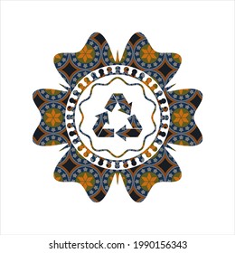recycle icon inside arabesque badge. arabic decoration. 