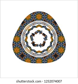 recycle icon inside arabesque emblem. arabic decoration.