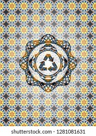 recycle icon inside arabesque emblem. arabic decoration.