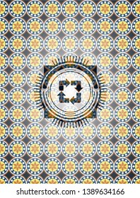 recycle icon inside arabesque emblem. arabic decoration.