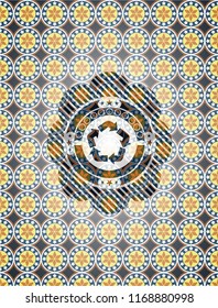 recycle icon inside arabesque style badge. arabic decoration.