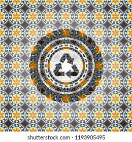 recycle icon inside arabesque style badge. arabic decoration.