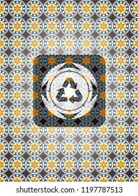 recycle icon inside arabesque style emblem. arabic decoration.
