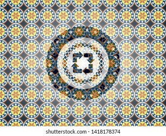 recycle icon inside arabesque style badge. arabic decoration.