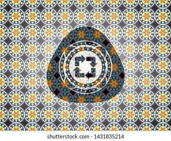 recycle icon inside arabesque style badge. arabic decoration.