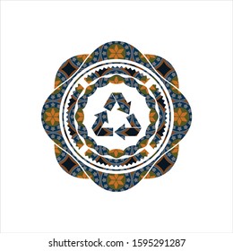 recycle icon inside arabesque style badge. arabic decoration.