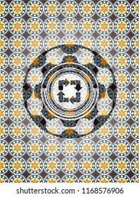 recycle icon inside arabic badge. Arabesque decoration.