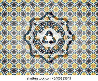 recycle icon inside arabic emblem. Arabesque decoration.