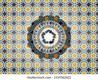 recycle icon inside arabic emblem. Arabesque decoration.