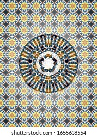 recycle icon inside arabic emblem background. Arabesque decoration.