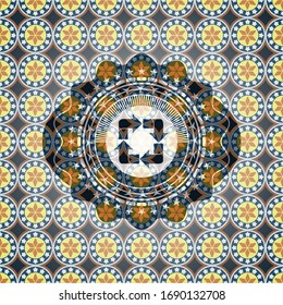 recycle icon inside arabic emblem. Arabesque decoration.