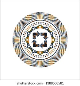 recycle icon inside arabic style emblem. Arabesque decoration.