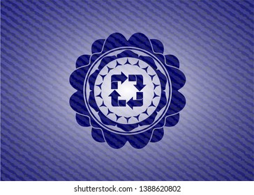 recycle icon inside badge with denim texture