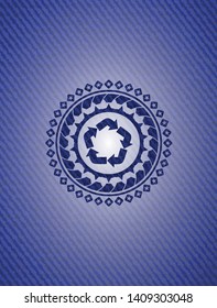 recycle icon inside badge with jean texture