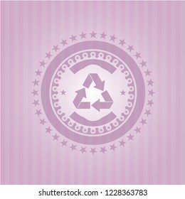 recycle icon inside badge with pink background