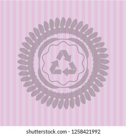 recycle icon inside badge with pink background