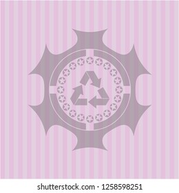 recycle icon inside badge with pink background
