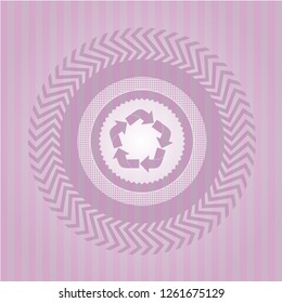 recycle icon inside badge with pink background