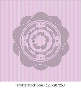 recycle icon inside badge with pink background