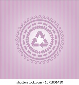 recycle icon inside badge with pink background