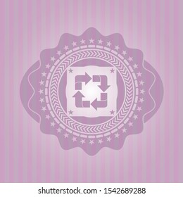 recycle icon inside badge with pink background