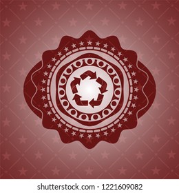 recycle icon inside badge with red background