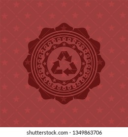 recycle icon inside badge with red background