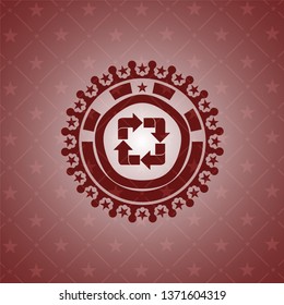 recycle icon inside badge with red background