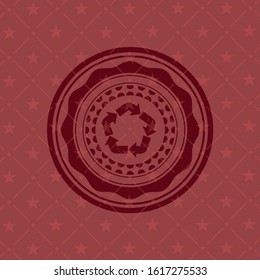 recycle icon inside badge with red background