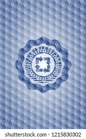 recycle icon inside blue hexagon badge.
