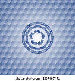 recycle icon inside blue hexagon badge.