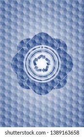 recycle icon inside blue hexagon emblem.