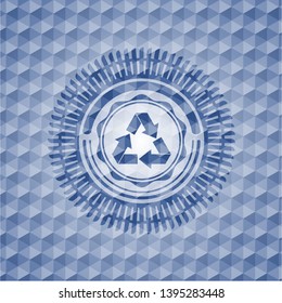 recycle icon inside blue hexagon badge.