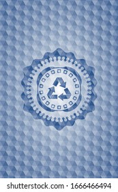 recycle icon inside blue hexagon emblem.