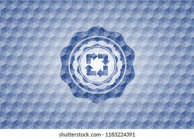 recycle icon inside blue polygonal badge.