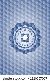 recycle icon inside blue polygonal emblem.