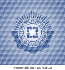 recycle icon inside blue polygonal badge.