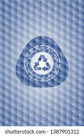 recycle icon inside blue polygonal badge.
