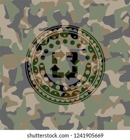 recycle icon inside camouflage texture