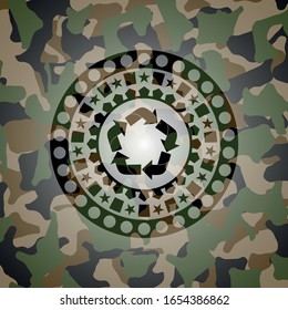 recycle icon inside camouflage texture