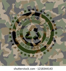  recycle icon inside camouflaged emblem