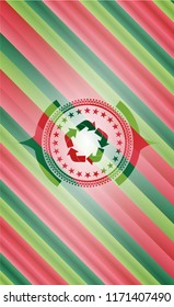 recycle icon inside christmas colors badge.