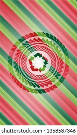 recycle icon inside christmas colors badge.