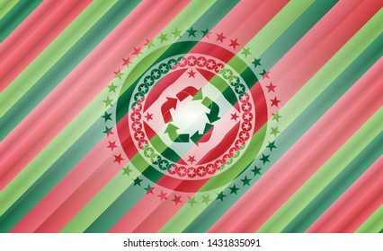recycle icon inside christmas colors emblem.